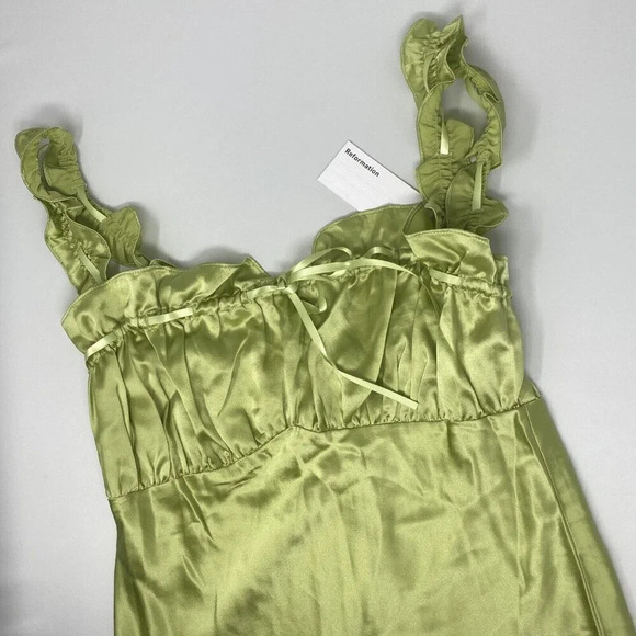 Reformation Erdem Yucca Green Silk Dress M NWT - Picture 7 of 10